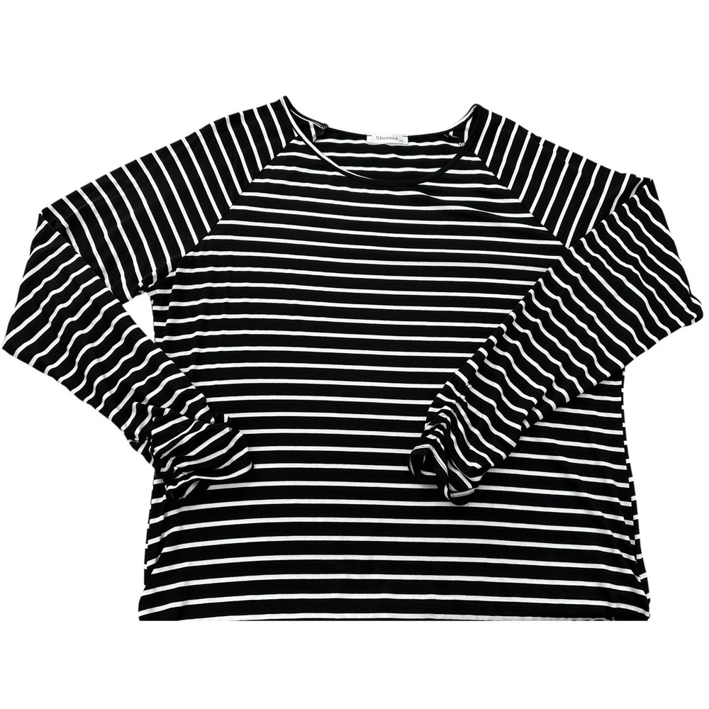 SHEROSA Black & White Striped Jersey Tunic Top Ruched Sides & Sleeves Womens 2XL